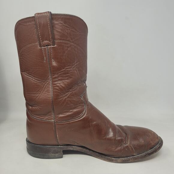 Vintage Justin Boots 9EE Brown Leather Western Cowboy Rodeo Ranch USA 3404 Roper - Picture 10 of 13